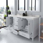 Caroline Avenue 60" Double Bath Vanity in White with White Quartz Top and Square Sinks and Matching Mirror