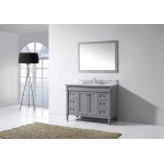 Tiffany 48" Single Bath Vanity in Gray with White Marble Top and Round Sink with Polished Chrome Faucet and Matching Mirror