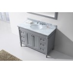 Tiffany 48" Single Bath Vanity in Gray with White Marble Top and Round Sink with Polished Chrome Faucet and Matching Mirror
