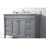 Tiffany 48" Single Bath Vanity in Gray with White Marble Top and Round Sink with Polished Chrome Faucet and Matching Mirror