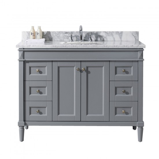 Tiffany 48" Single Bath Vanity in Gray with White Marble Top and Round Sink with Polished Chrome Faucet