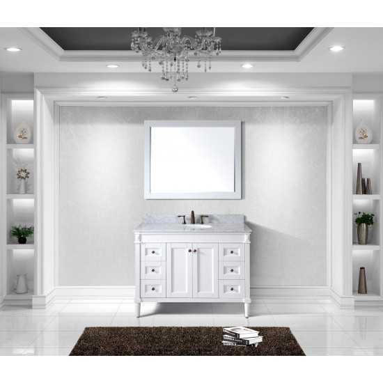 Tiffany 48" Single Bath Vanity in White with White Marble Top and Round Sink and Matching Mirror