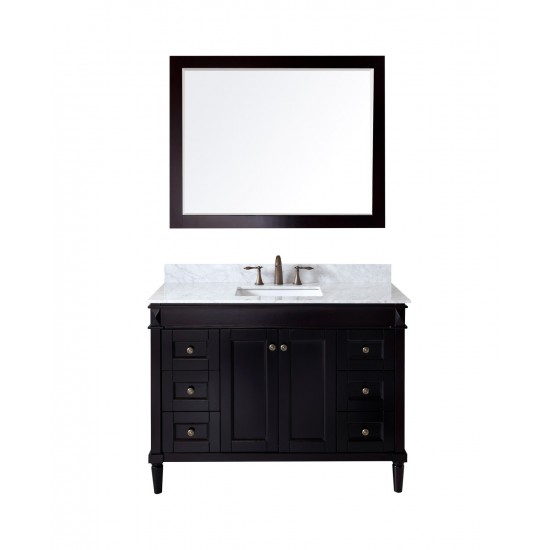 Tiffany 48" Single Bath Vanity in Espresso with White Marble Top and Square Sink and Matching Mirror