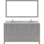 Caroline Avenue 60" Double Bath Vanity in Cashmere Gray with White Marble Top and Round Sinks and Matching Mirror