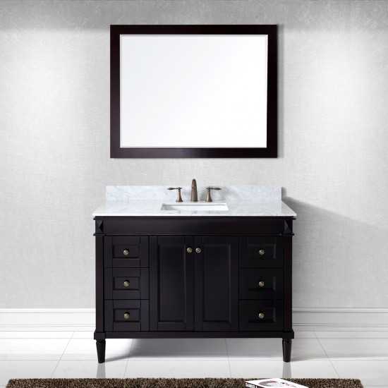 Tiffany 48" Single Bath Vanity in Espresso with White Marble Top and Square Sink and Matching Mirror