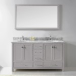 Caroline Avenue 60" Double Bath Vanity in Cashmere Gray with White Marble Top and Round Sinks and Matching Mirror