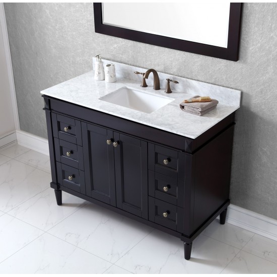 Tiffany 48" Single Bath Vanity in Espresso with White Marble Top and Square Sink and Matching Mirror