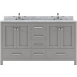 Caroline Avenue 60" Double Bath Vanity in Cashmere Gray with White Marble Top and Round Sinks with Brushed Nickel Faucets