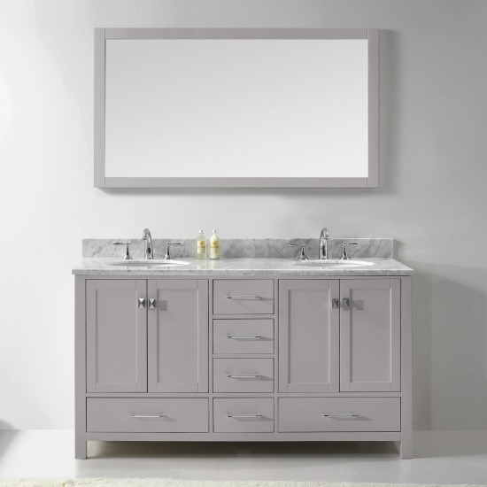 Caroline Avenue 60" Double Bath Vanity in Cashmere Gray with White Marble Top and Round Sinks with Polished Chrome Faucets