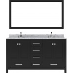 Caroline Avenue 60" Double Bath Vanity in Espresso with White Marble Top and Round Sinks and Matching Mirror