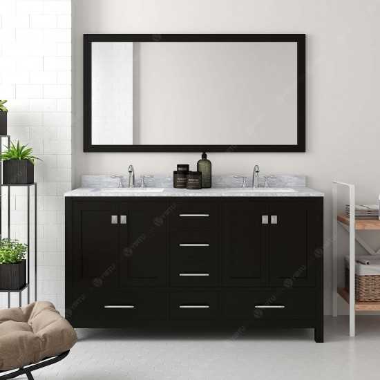 Caroline Avenue 60" Double Bath Vanity in Espresso with White Marble Top and Round Sinks and Matching Mirror