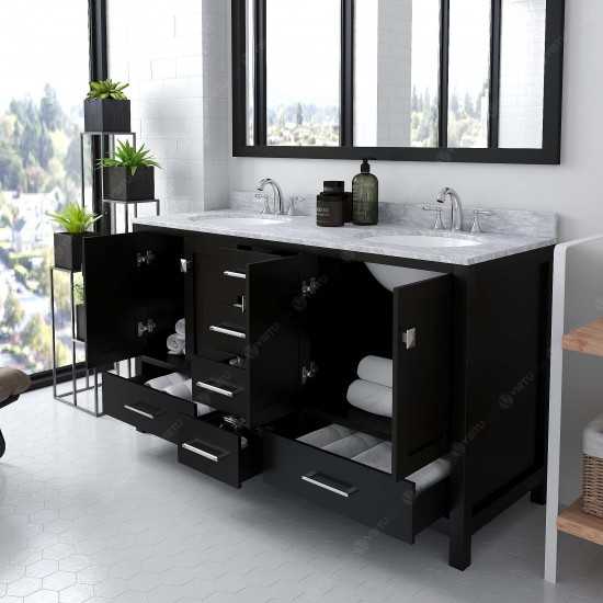 Caroline Avenue 60" Double Bath Vanity in Espresso with White Marble Top and Round Sinks and Matching Mirror