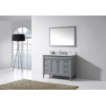 Tiffany 48" Single Bath Vanity in Gray with White Marble Top and Square Sink and Matching Mirror