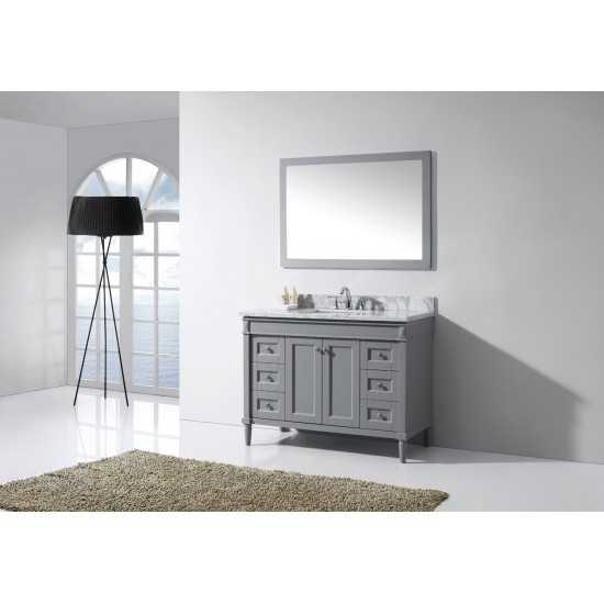 Tiffany 48" Single Bath Vanity in Gray with White Marble Top and Square Sink and Matching Mirror