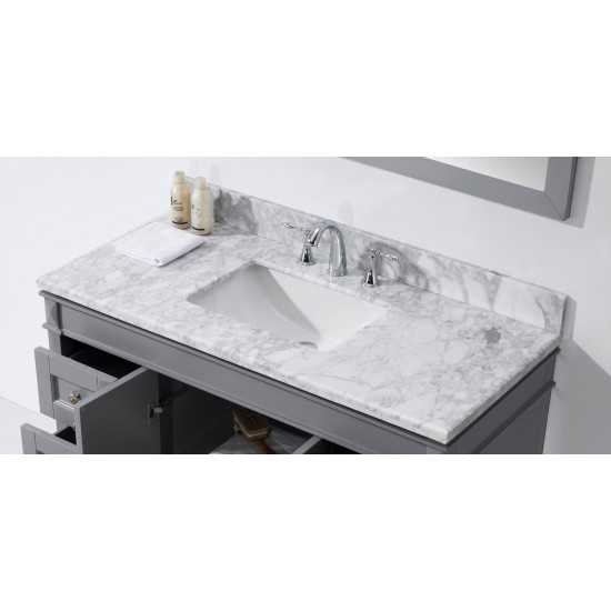 Tiffany 48" Single Bath Vanity in Gray with White Marble Top and Square Sink and Matching Mirror