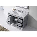 Tiffany 48" Single Bath Vanity in Gray with White Marble Top and Square Sink with Brushed Nickel Faucet and Matching Mirror