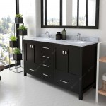 Caroline Avenue 60" Double Bath Vanity in Espresso with White Marble Top and Round Sinks with Polished Chrome Faucets and Mir