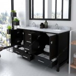 Caroline Avenue 60" Double Bath Vanity in Espresso with White Marble Top and Round Sinks with Polished Chrome Faucets and Mir