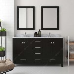 Caroline Avenue 60" Double Bath Vanity in Espresso with White Marble Top and Round Sinks and Matching Mirror