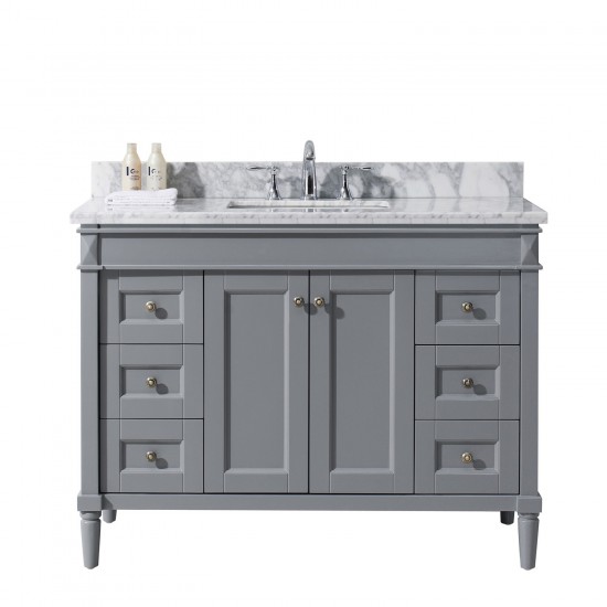 Tiffany 48" Single Bath Vanity in Gray with White Marble Top and Square Sink with Polished Chrome Faucet