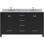 Caroline Avenue 60" Double Bath Vanity in Espresso with White Marble Top and Round Sinks