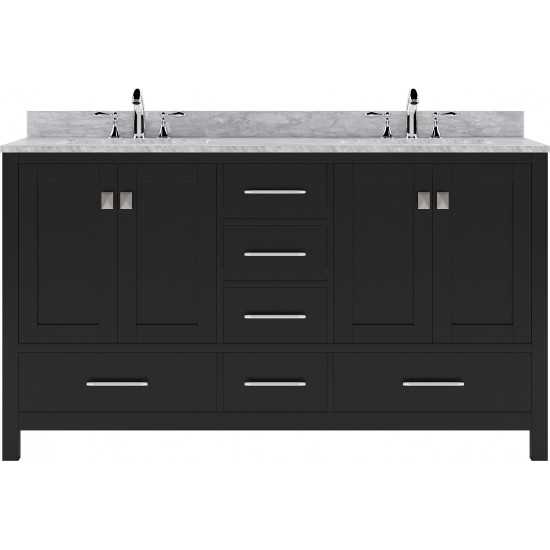 Caroline Avenue 60" Double Bath Vanity in Espresso with White Marble Top and Round Sinks