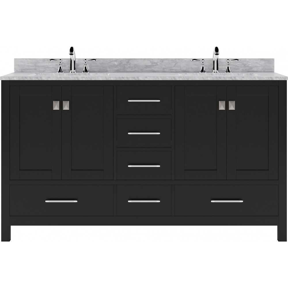 Caroline Avenue 60" Double Bath Vanity in Espresso with White Marble Top and Round Sinks