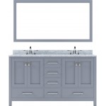 Caroline Avenue 60" Double Bath Vanity in Gray with White Marble Top and Round Sinks and Matching Mirror