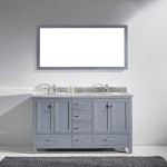 Caroline Avenue 60" Double Bath Vanity in Gray with White Marble Top and Round Sinks with Brushed Nickel Faucets and Mirror