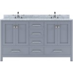 Caroline Avenue 60" Double Bath Vanity in Gray with White Marble Top and Round Sinks