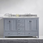 Caroline Avenue 60" Double Bath Vanity in Gray with White Marble Top and Round Sinks