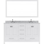 Caroline Avenue 60" Double Bath Vanity in White with White Marble Top and Round Sinks and Matching Mirror