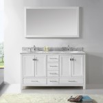 Caroline Avenue 60" Double Bath Vanity in White with White Marble Top and Round Sinks and Matching Mirror