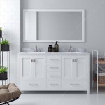 Caroline Avenue 60" Double Bath Vanity in White with White Marble Top and Round Sinks and Matching Mirror