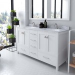 Caroline Avenue 60" Double Bath Vanity in White with White Marble Top and Round Sinks and Matching Mirror