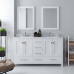 Caroline Avenue 60" Double Bath Vanity in White with White Marble Top and Round Sinks and Matching Mirror