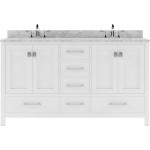 Caroline Avenue 60" Double Bath Vanity in White with White Marble Top and Round Sinks