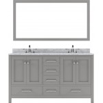 Caroline Avenue 60" Double Bath Vanity in Cashmere Gray with White Marble Top and Square Sinks and Matching Mirror