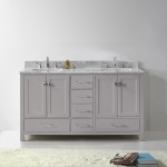 Caroline Avenue 60" Double Bath Vanity in Cashmere Gray with White Marble Top and Square Sinks with Brushed Nickel Faucets