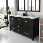 Caroline Avenue 60" Double Vanity in Espresso with White Marble Top and Square Sinks with Polished Chrome Faucets and Mirror