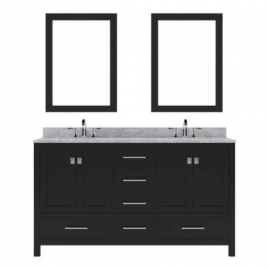 Caroline Avenue 60" Double Bath Vanity in Espresso with White Marble Top and Square Sinks and Matching Mirror