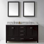 Caroline Avenue 60" Double Bath Vanity in Espresso with White Marble Top and Square Sinks and Matching Mirror