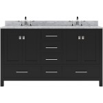 Caroline Avenue 60" Double Bath Vanity in Espresso with White Marble Top and Square Sinks