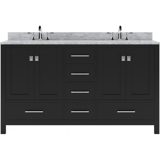 Caroline Avenue 60" Double Bath Vanity in Espresso with White Marble Top and Square Sinks