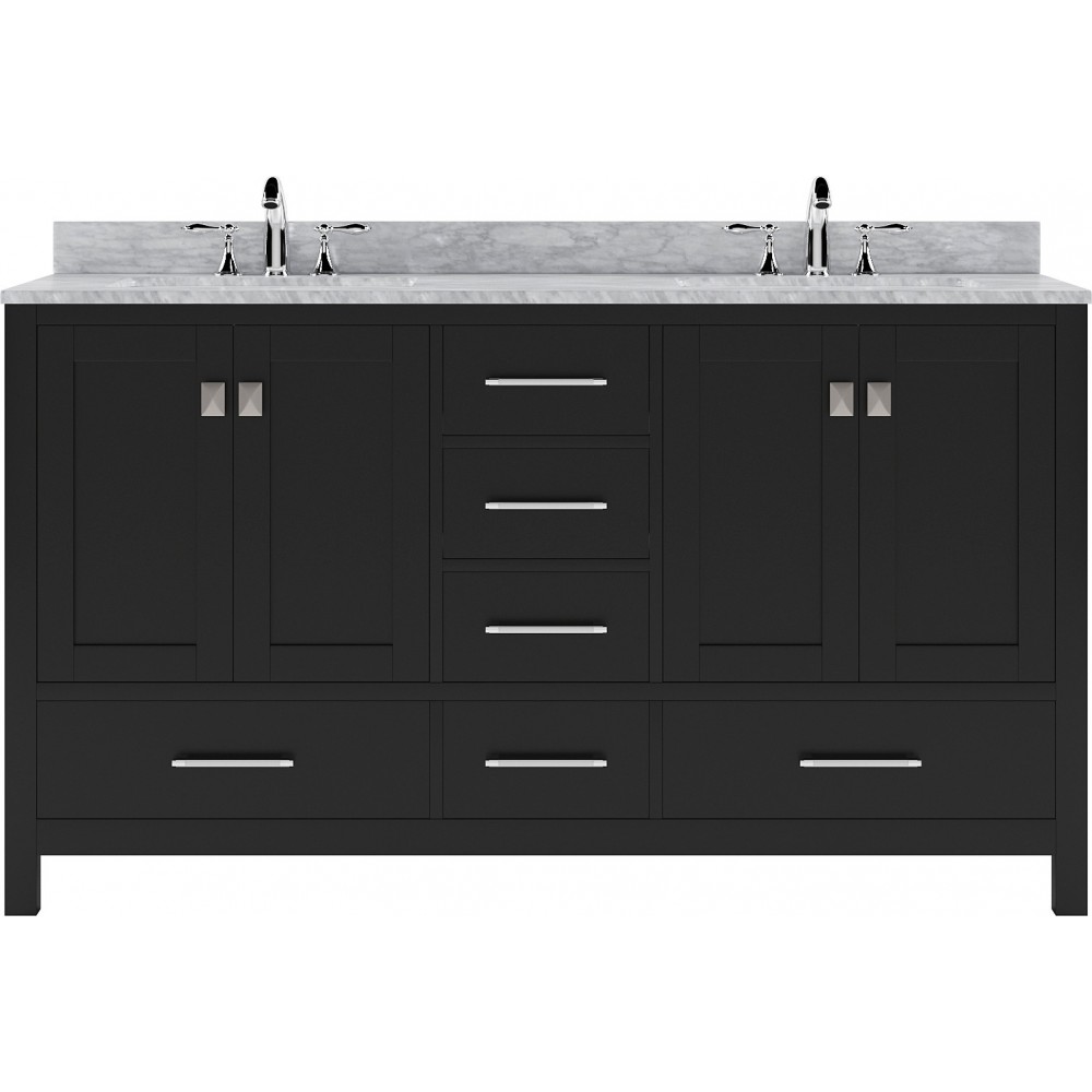 Caroline Avenue 60" Double Bath Vanity in Espresso with White Marble Top and Square Sinks
