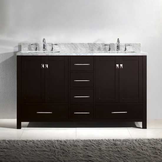 Caroline Avenue 60" Double Bath Vanity in Espresso with White Marble Top and Square Sinks