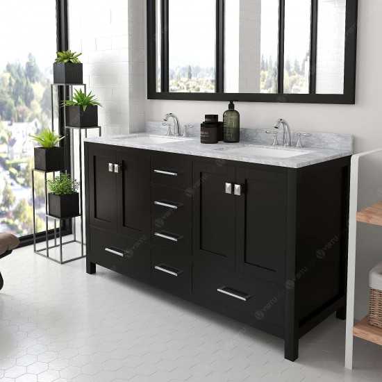 Caroline Avenue 60" Double Bath Vanity in Espresso with White Marble Top and Square Sinks