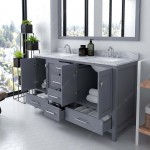Caroline Avenue 60" Double Bath Vanity in Gray with White Marble Top and Square Sinks and Matching Mirror