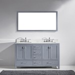 Caroline Avenue 60" Double Bath Vanity in Gray with White Marble Top and Square Sinks with Brushed Nickel Faucets and Mirror