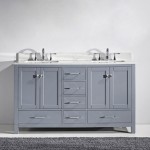 Caroline Avenue 60" Double Bath Vanity in Gray with White Marble Top and Square Sinks